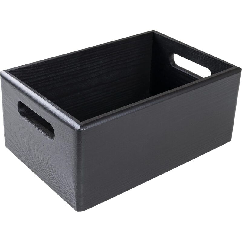 Caisse Bois Rangement avec Poignées Noir 30 x 20 x 13 cm