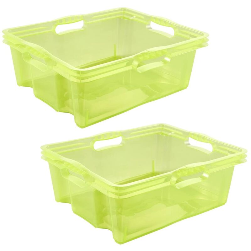 

2x Caja de Almacenaje con Asas Integradas, Tamaño: L, 43 x 35 x 15 cm, 16 l, Verde Transparente