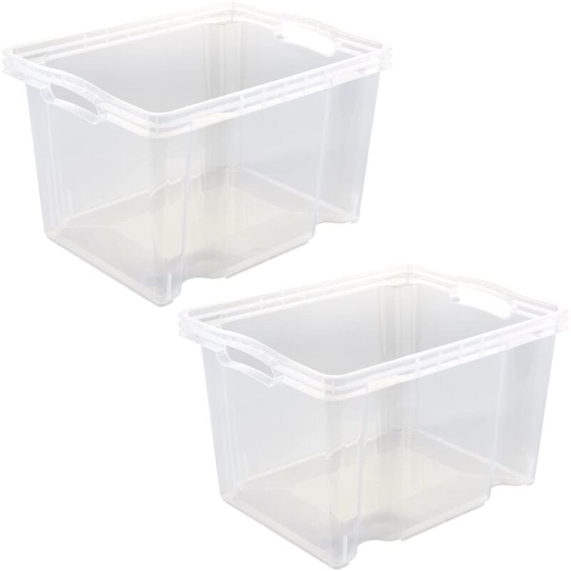 

2x Caja de Almacenaje con Asas Integradas, Tamaño: M, 35 x 27 x 21 cm, 13,5 l, Transparente