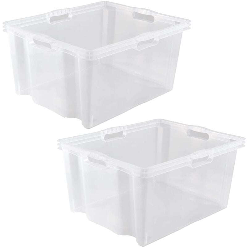 

2x Caja de Almacenaje con Asas Integradas, Tamaño: XXL, 52 x 43 x 26 cm, 44 l, Transparente