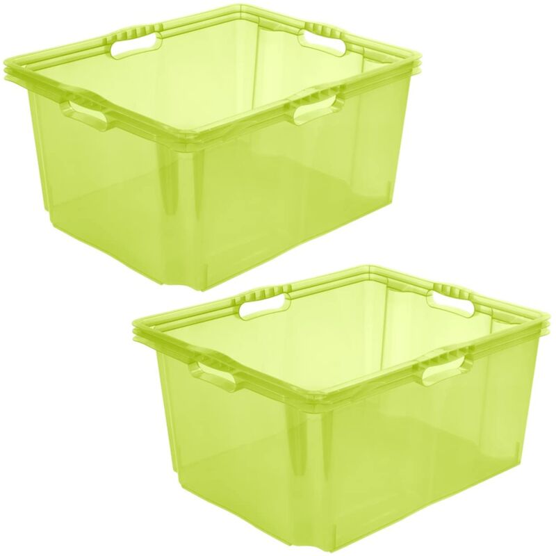 

2x Caja de Almacenaje con Asas Integradas, Tamaño: XXL, 52 x 43 x 26 cm, 44 l, Verde Transparente