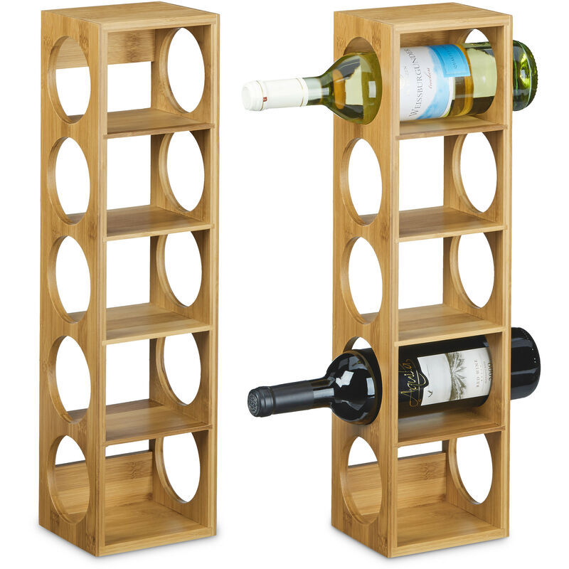 Image of 2x Cantinetta in Bambù, Scaffale Portabottiglie in Bambù Scaffale 5 Bottiglie di Vino, 53 x 14 x 12 cm, Naturale