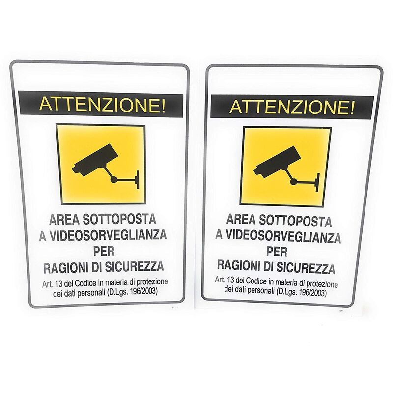 Image of 2X Cartello Segnaletico Attenzione Area Sottoposta a Videosorveglianza Per Esterno