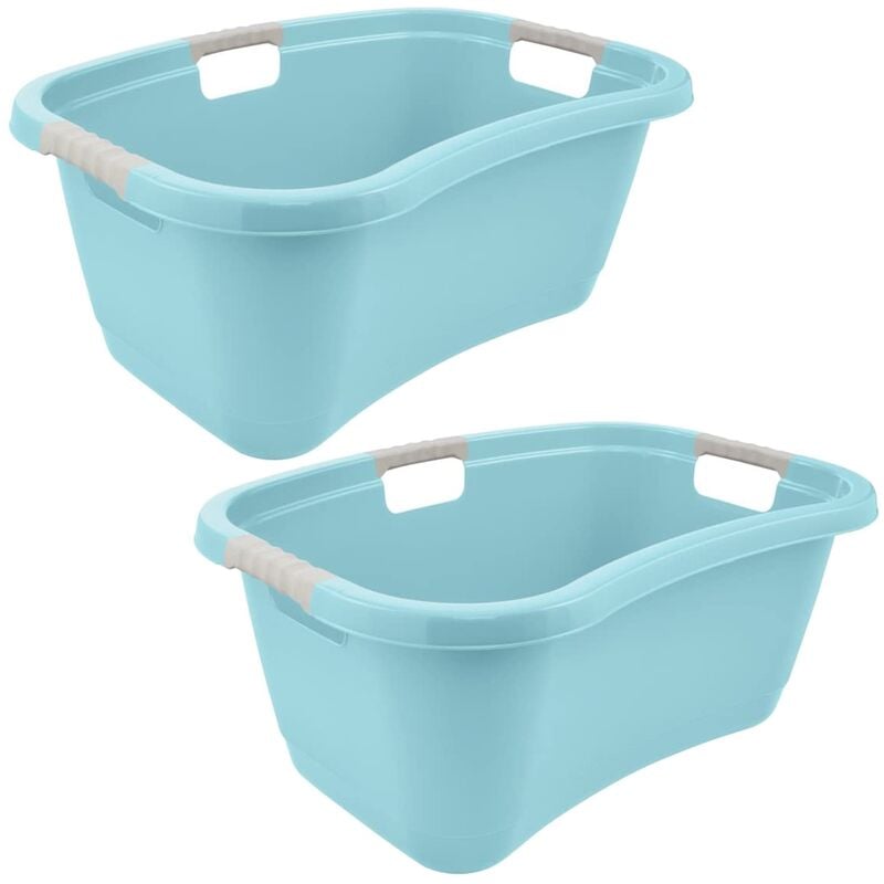 

Keeeper - 2x Cesta para la Colada Ergonómica, Asas suaves antideslizantes, 50 l, Janne, Azul claro, 65x47x28 cm.