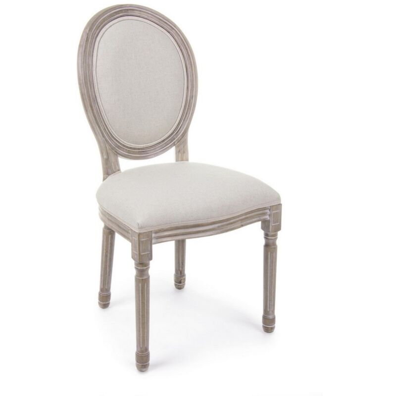 2x Chaise blanche naturelle en tissu rembourré de style classique