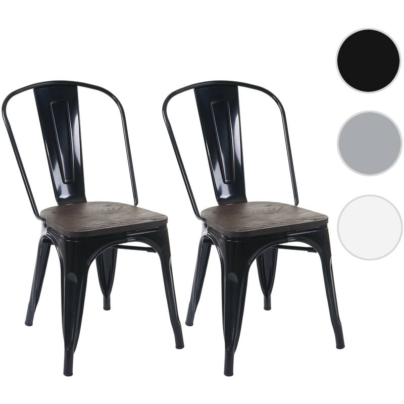 2x chaise de bistro HW C-A73, avec siège en bois, chaise empilable, métal, design industriel - gris
