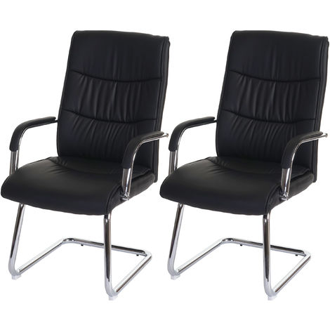 2x chaise de conférence Saragossa, chaise visiteurs cantilever, similicuir noir