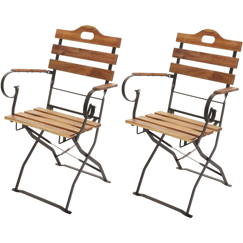 hhg - 2x chaise de jardin à bière 439, chaise de jardin, qualité gastro acacia certifié mvg couleur naturelle - brown