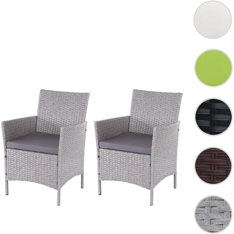 2x chaise de jardin en poly rotin Halden, chaise en osier - gris, coussins anthracite