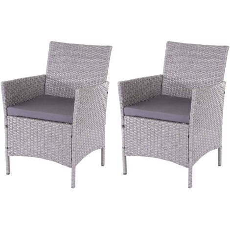 2x chaise de jardin en poly rotin Halden, chaise en osier, gris, coussins anthracite