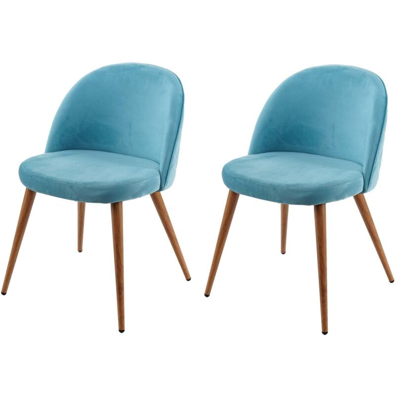 HHG - jamais utilisé] 2x chaise de salle à manger 097, fauteuil, style rétro années 50, en velours, bleu turquoise