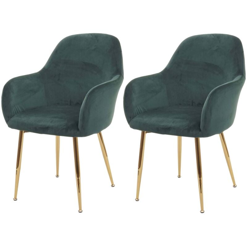 2x chaise de salle à manger HHG 240, chaise de cuisine, design rétro, vert velours, pieds dorés
