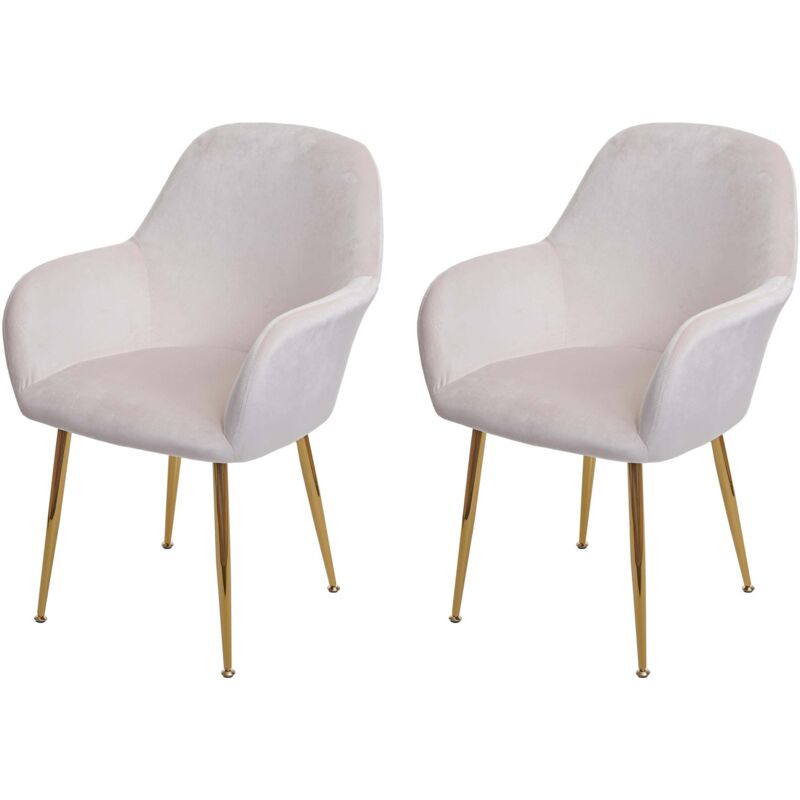 HHG - Lot de 2 chaises de salle à manger 240, chaise de cuisine, design rétro, velours crème-blanc, pieds dorés HHG - Lot de 2 chaises de salle à manger 240, chaise de cuisine, design rétro, velours crème-blanc, pieds dorés