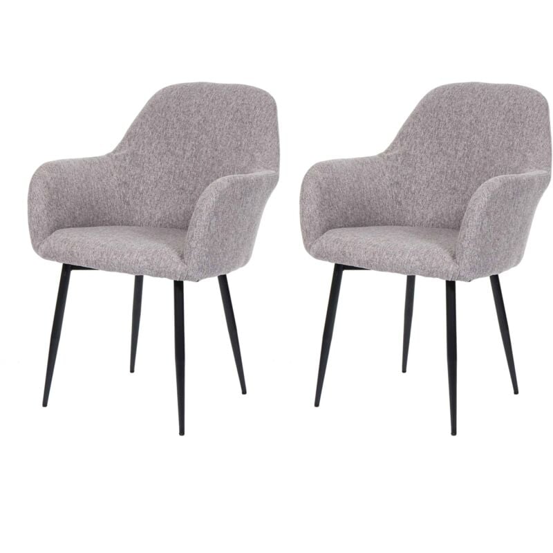 2x chaise de salle à manger HHG 240, fauteuil de cuisine, design rétro, tissu gris, pieds noirs