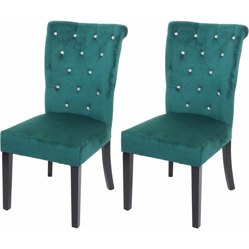[jamais utilisé] 2x chaise à manger hhg-513, chaise de cuisine, velours riveté vert foncé, pieds noirs - green