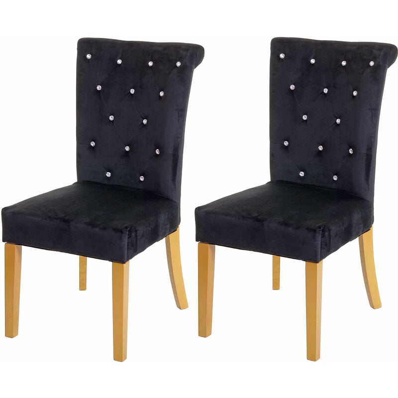 jamais utilisé] 2x chaise de salle à manger hhg 513, chaise de cuisine, velours clouté noir, pieds couleur or - black