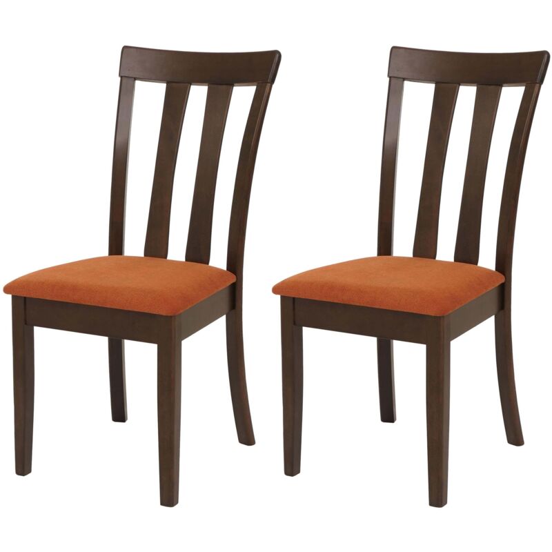 Lot de 2 chaises de salle à manger HHG-451, chaise de cuisine, tissu/textile, bois massif, piètement foncé, orange