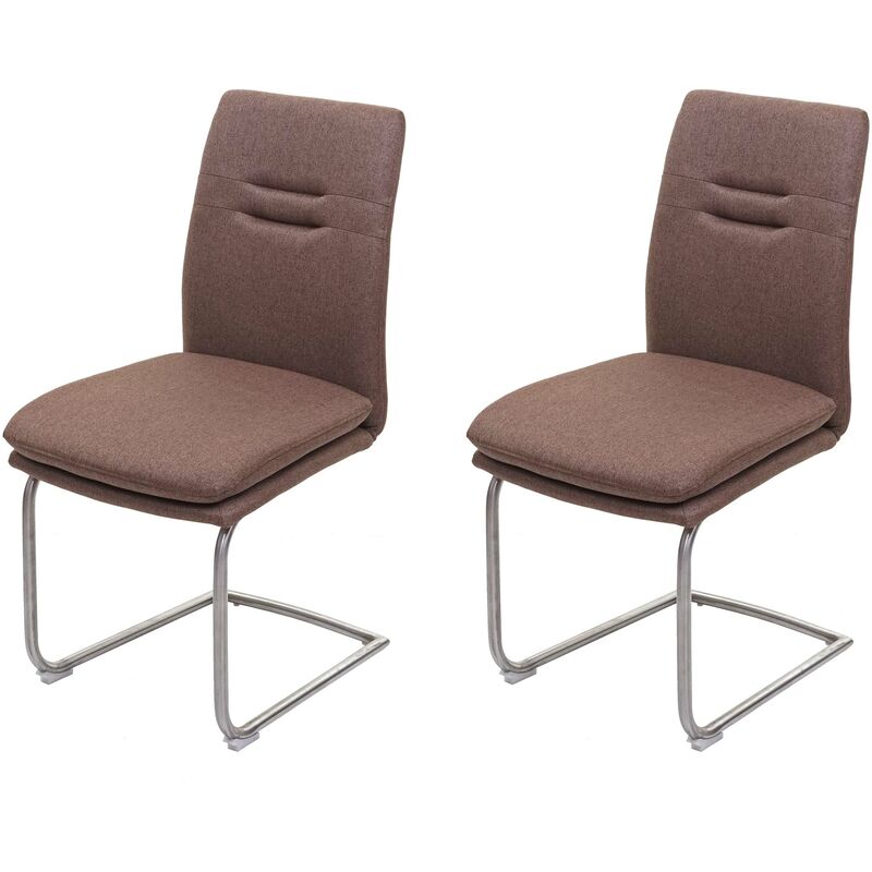 2x chaise de salle à manger hhg 930, chaise de cuisine, balancant, tissu, acier inoxydable brossé brun - brown