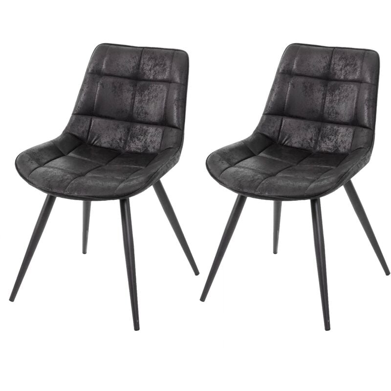 jamais utilisé] 2x chaise de salle à manger hhg 964, chaise de cuisine, rembourrée, look rétro en daim tissu / textile noir - black