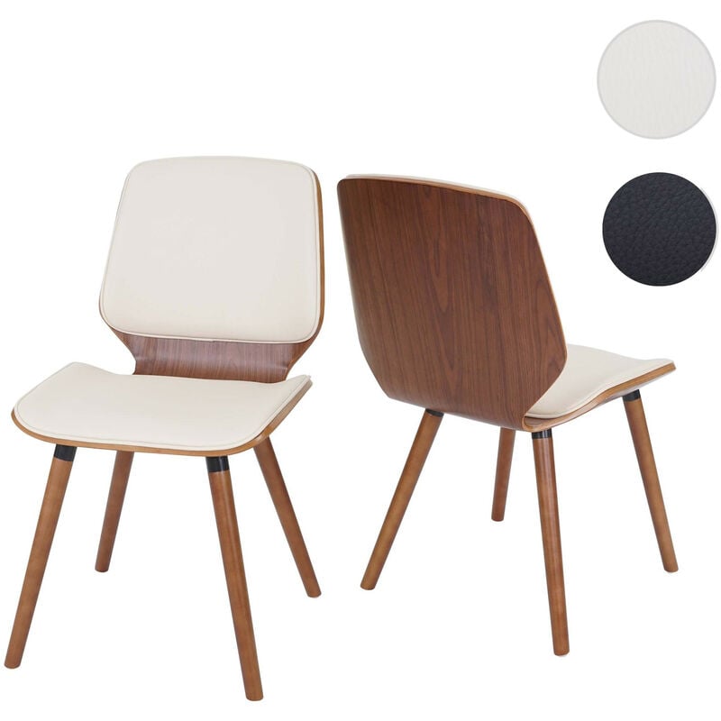 Mendler - 2x Chaise de salle à manger HWC-B16, bois courbé, rétro, aspect noyer - similicuir noir
