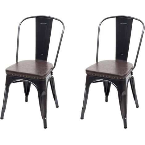 2x chaise de salle à manger HWC-H10e,métal,similicuir Chesterfield,gastronomie,design industriel - noir-marron