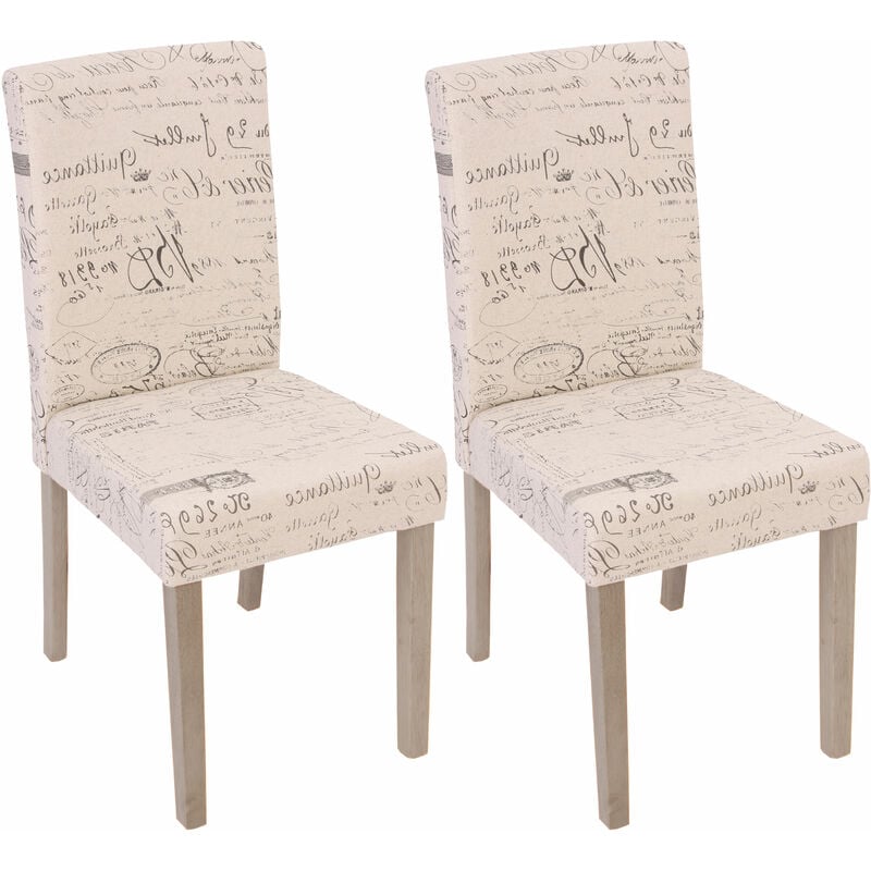 HHG - jamais utilisé] Lot de 2 chaises de séjour Littau, fauteuil, tissu avec écriture, crème, aspect chaîne des pieds