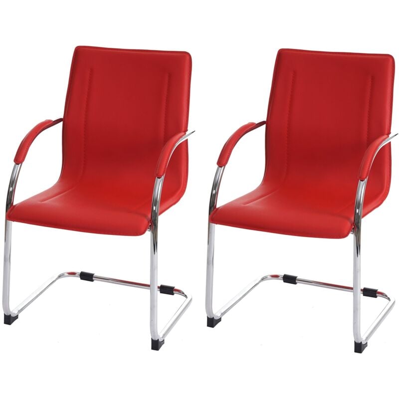 2x Chaise de salle à manger Samara, chaise cantilever, chaise de cuisine avec dossier, PVC acier, rouge
