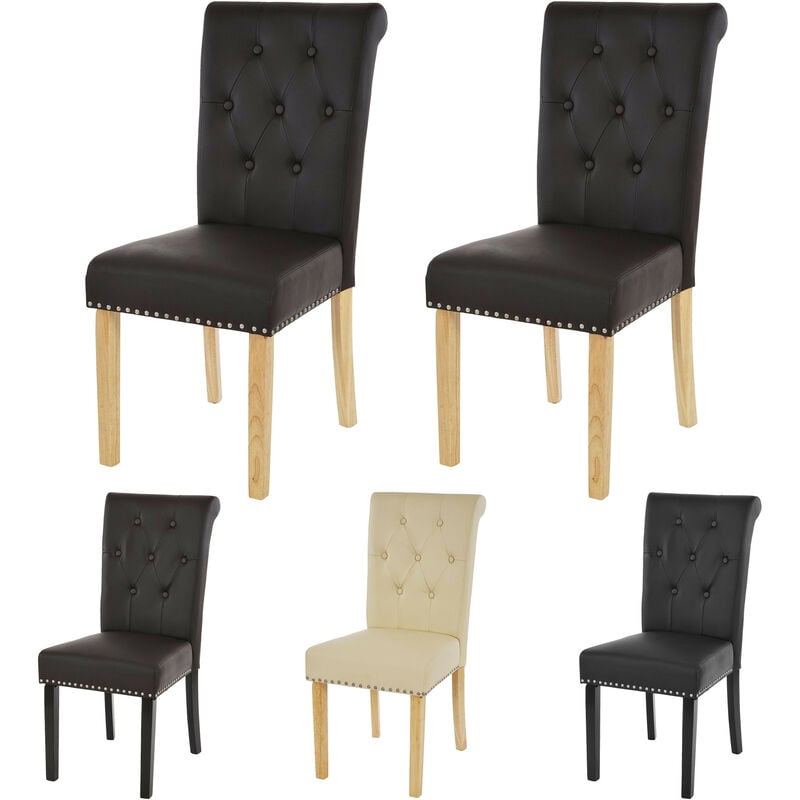 2x chaise de salle à manger Chesterfield II, fauteuil avec rivets, similicuir crème, pieds foncés