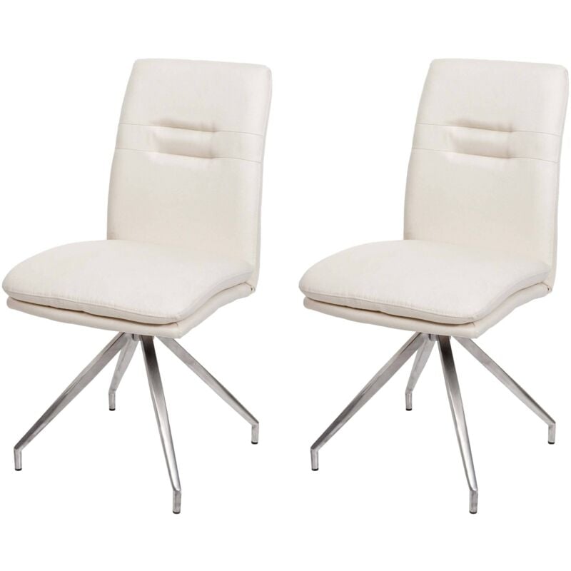 Lot de 2 chaises de salle à manger HWC-H70 - chaise de cuisine tissu/textile inox brossé - crème-beige