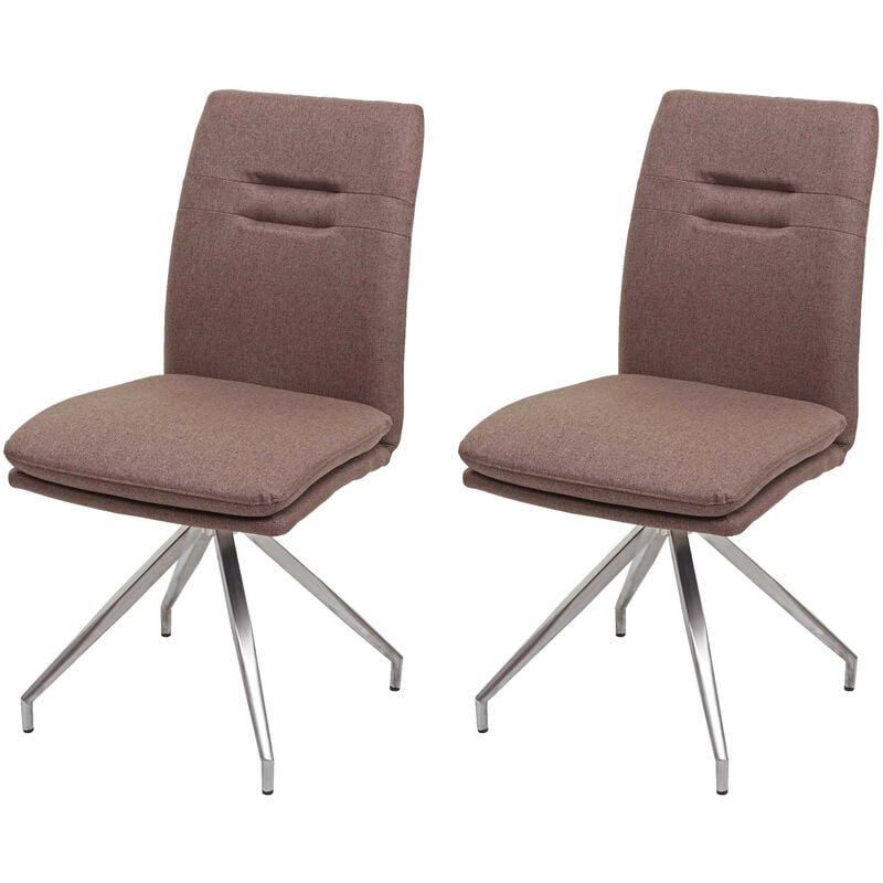 2x Chaise de salle à manger HWC-H70, chaise de cuisine, tissu, acier inoxydable brossé - brun