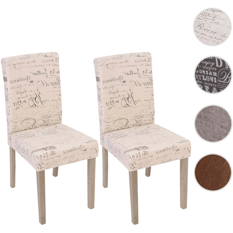 Mendler - 2x Chaise de salle à manger Littau, Chaise de cuisine - Textile avec écriture, Gris - Chêne