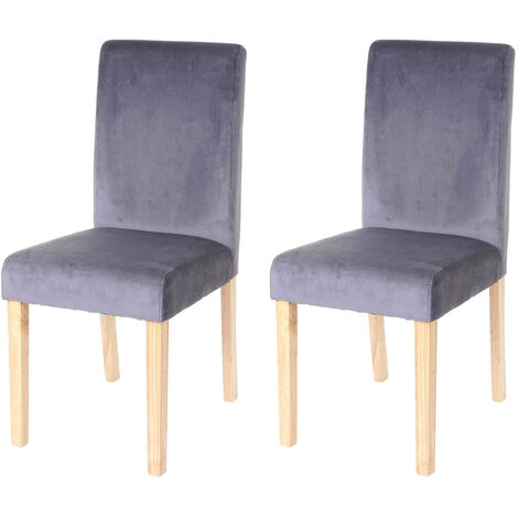 2x chaise de séjour Littau, fauteuil, velours - tissu gris, pieds clairs