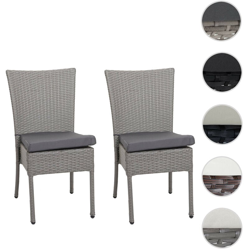 Lot de 2 chaises en poly rotin HWC-G19 - chaise de balcon chaise de jardin - empilable - gris - coussin crème