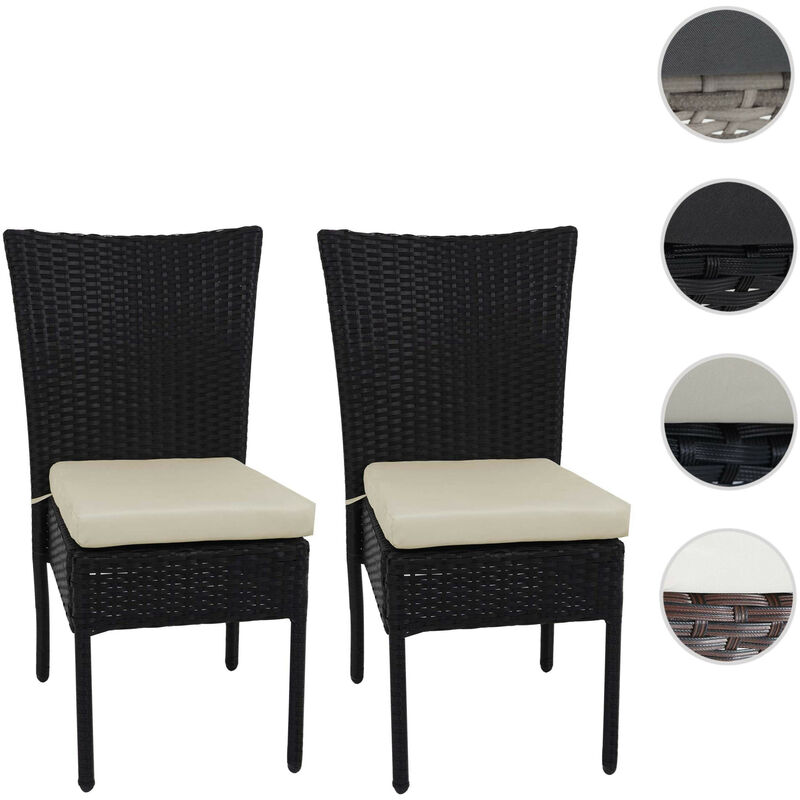 2x Chaise en poly rotin HWC-G19, chaise de balcon chaise de jardin, empilable - gris, coussins gris foncé