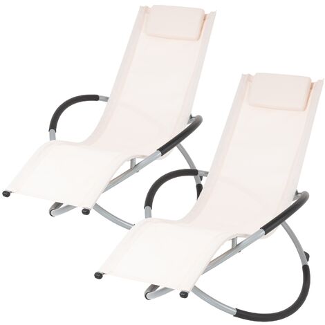 2x Chaise longue pliable fauteuil relax de jardin extérieur rocking chair créme