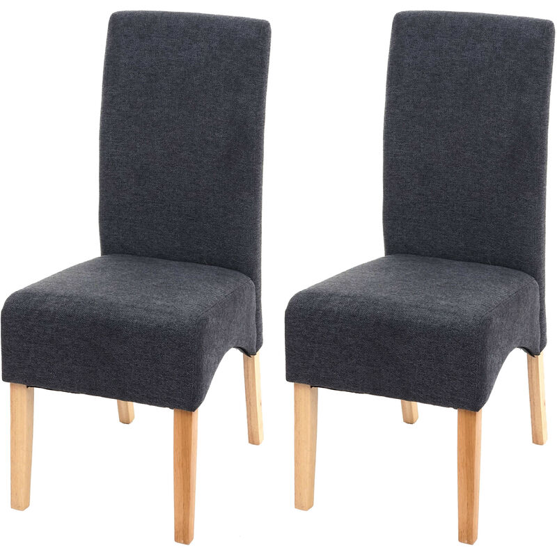Mendler - 2x chaise à manger Latina, chaise de cuisine, tissu/textile - gris foncé, pieds clairs