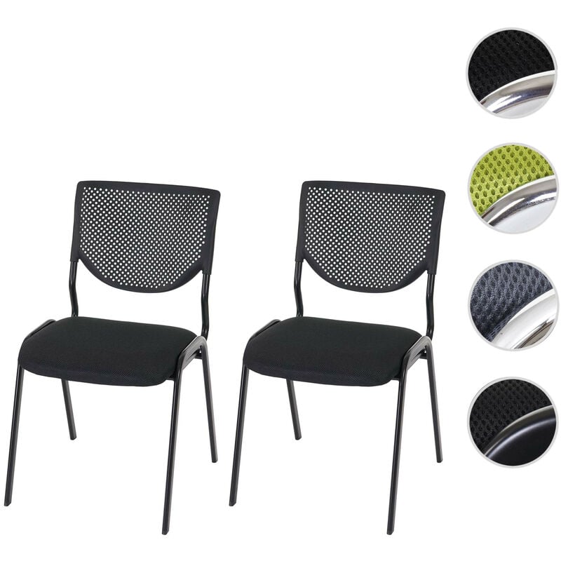 2x chaise visiteur T401, chaise de conférence empilable, tissu/textile - siège gris foncé, pieds chromés
