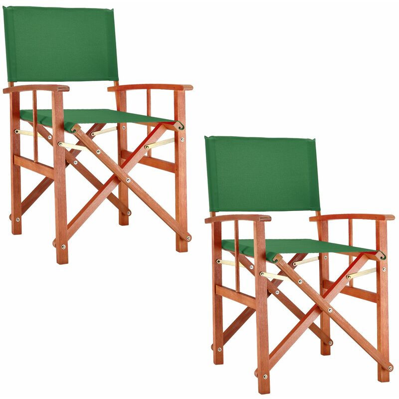Casaria - Chaise de jardin Cannes Bois d'eucalyptus certifié fsc® Pliable Chaise de régie pliante en bois Jardin Chaise de metteur en scène 2x Vert