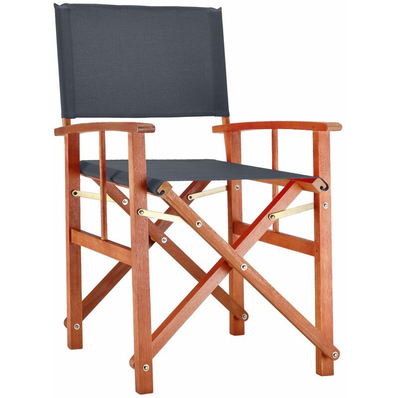 Chaise de jardin Cannes Bois d'eucalyptus certifié fsc® Pliable Chaise de régie pliante en bois Jardin Chaise de metteur en scène Anthracite - Casaria