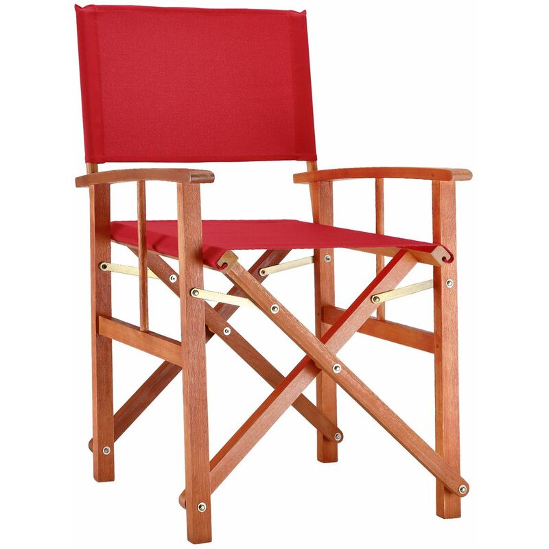 Chaise de jardin Cannes Bois d'eucalyptus certifié fsc® Pliable Chaise de régie pliante en bois Jardin Chaise de metteur en scène Rouge - Casaria