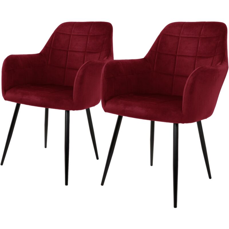 Ecd Germany - Lot de 2 Chaises de Salle à Manger Cuisine Salon Séjour Bordeaux Assise Siège Rembourrée en Velours Structure en Métal Fauteuil Rétro