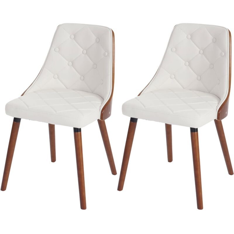 2x Chaises de Salle à Manger HHG 414, pour visiteurs, bois courbé design Noyer, Similicuir blanc