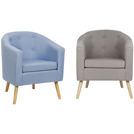 2x Chesterfield Sessel Loungesessel Cocktailsessel Armsessel,Wohnzimmer Möbel,Design-Polstermöbel(Einzelsofastuhl aus massivem Holz) Blau+beige
