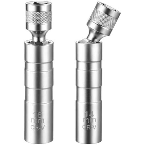 2x Cle a Bougie 14mm 16mm, Douille Bougie, Magnétique Universelle, à Pivotante, Clé d'Allumage Paroi Mince 12 Pans 3/8" Outils de Retrait pour Automobile -