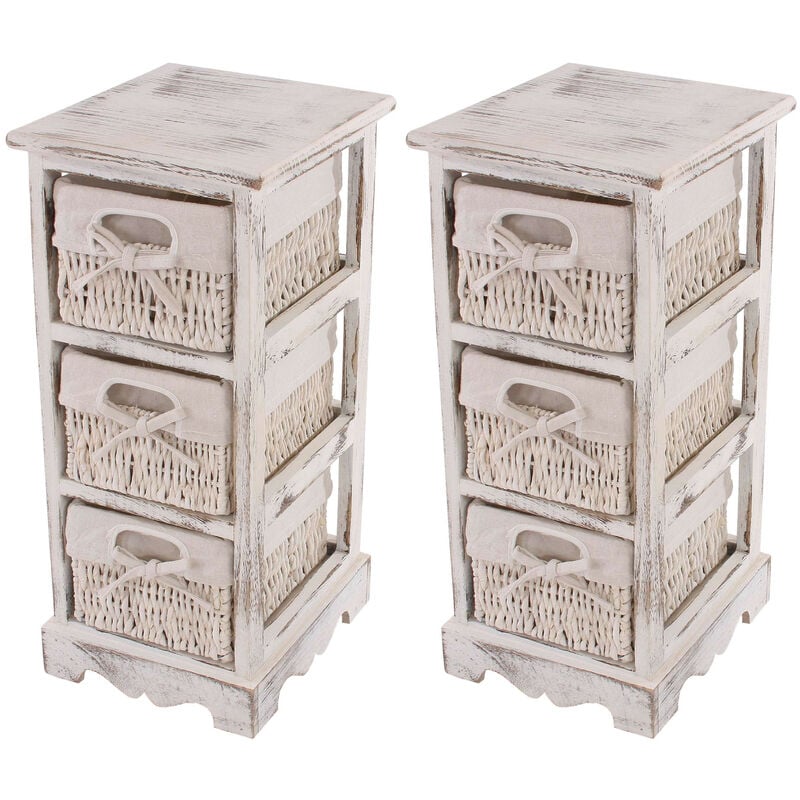 2x commodes /meubles d'appoint / étagères, 3 paniers, 25x28x58cm, shabby, vintage, blanc