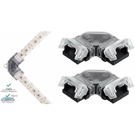 CYCLINGCOLORS 2x Connecteur coupleur rapide en L de bandes LED unicolores 10mm 2 broches sans soudure IP20 IP75 waterproof Borne Câble Angle 90° Lumière Adaptateur Bande lumineuse Pratique Ruban Hippo
