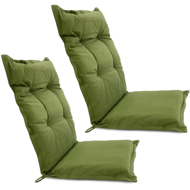 2x Coussins de chaise avec dossier 120x55x6cm-vert - polyester - avec sangle de fixation - Chaises d'extérieur et de jardin