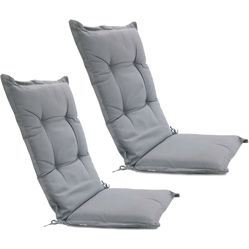 Mansidi - 2x Coussins de chaise avec dossier, 120x55x6cm- gris- polyester - amovibles - avec sangle de fixation