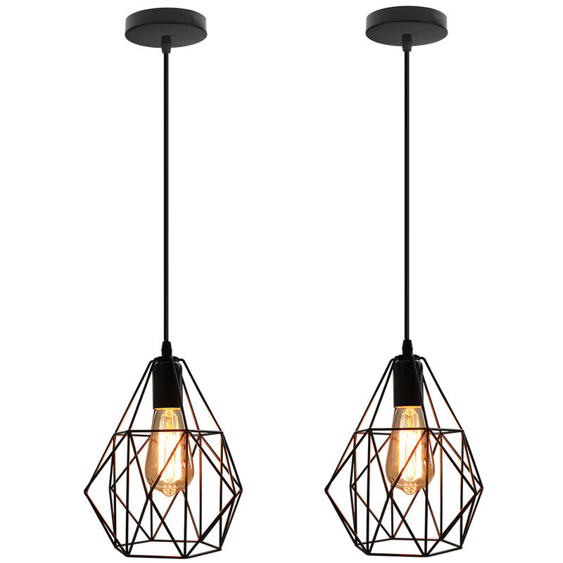 2X Creative Cage Pendant Lamp Simple Vintage Pendant Light Retro Ceiling Light for Cafe Bar Black E27