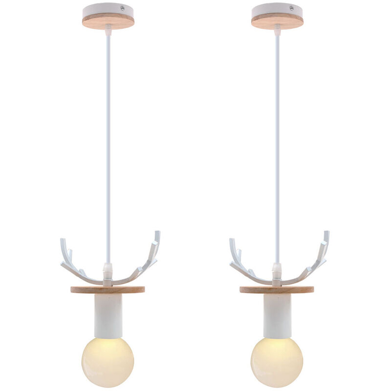2X Creative Deer Pendant Lamp Rural Antlers Pendant Light Retro Ceiling Lamp Modern Ceiling Light for Cafe Bar Office White
